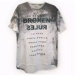 Cedarwood State Graphic Tee Men XL Longline LA Broken Rules Black Splatter Nwt